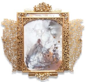 the art of framing by jean-philippe haure, melancholia painting, 2013, with intricate golden frame