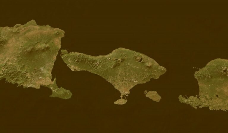 Satellite Photo of the island of Bali, yellowed stain